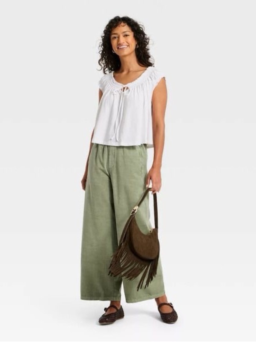 Universal Thread White Smocked Tie-Front Sleeveless Blouse